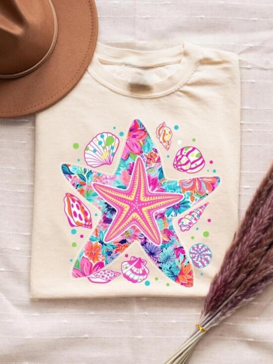 Tops - Cute Summer Shirt, Starfish Shirt, Beach Tee, Summer Vibes Tee